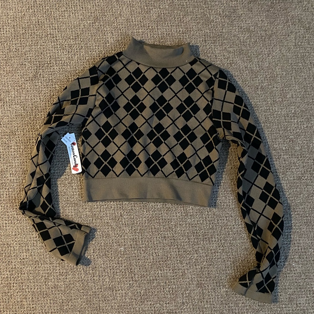 Cotton Candy Argyle Plaid Crop Sweater